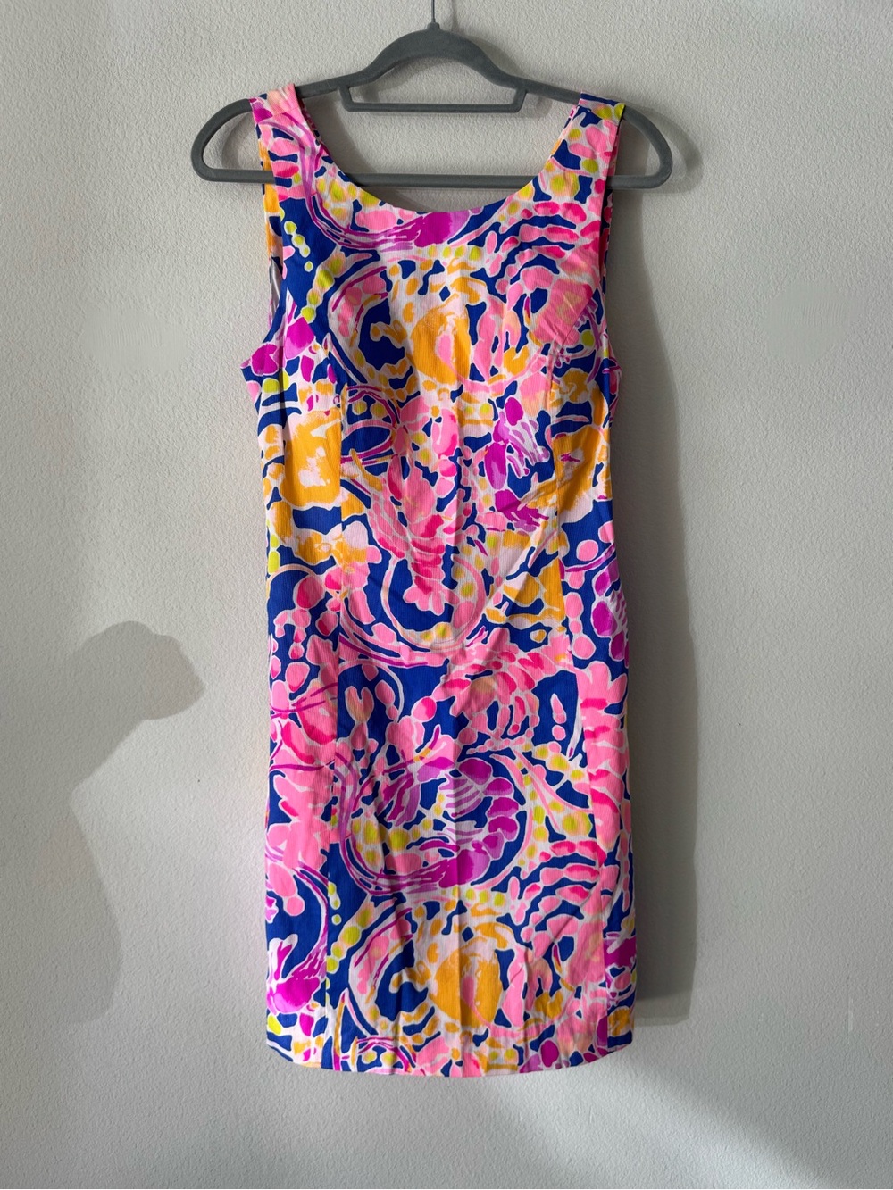 Sleeveless Floral-Print Shift Dress in Pink & Navy
